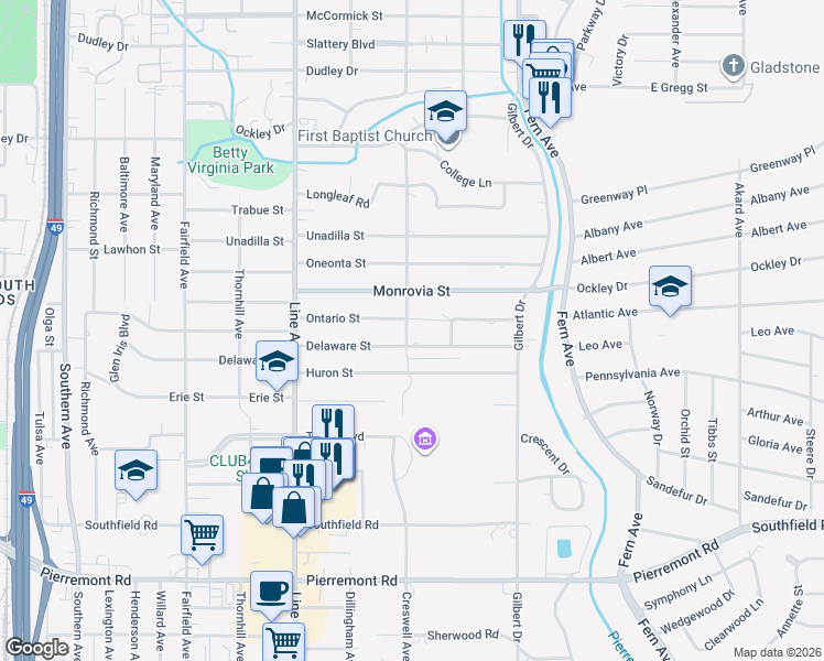 map of restaurants, bars, coffee shops, grocery stores, and more near 4423 Creswell Avenue in Shreveport