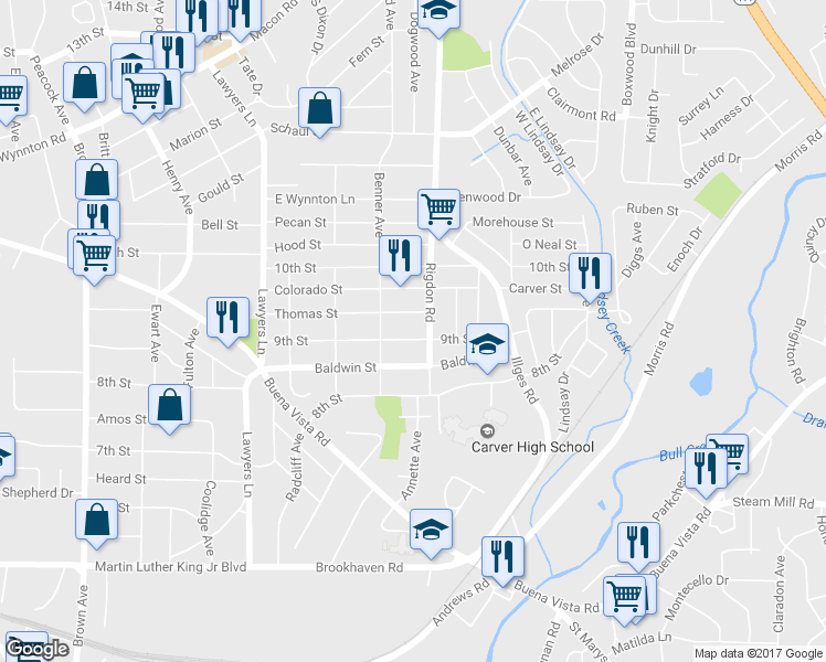 map of restaurants, bars, coffee shops, grocery stores, and more near 2929 9th Street in Columbus