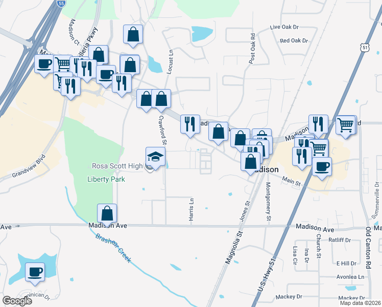 map of restaurants, bars, coffee shops, grocery stores, and more near 2033-2075 Main Street in Madison