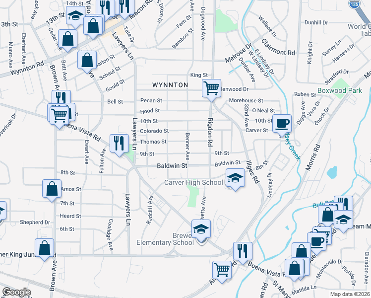 map of restaurants, bars, coffee shops, grocery stores, and more near 915 Benner Avenue in Columbus