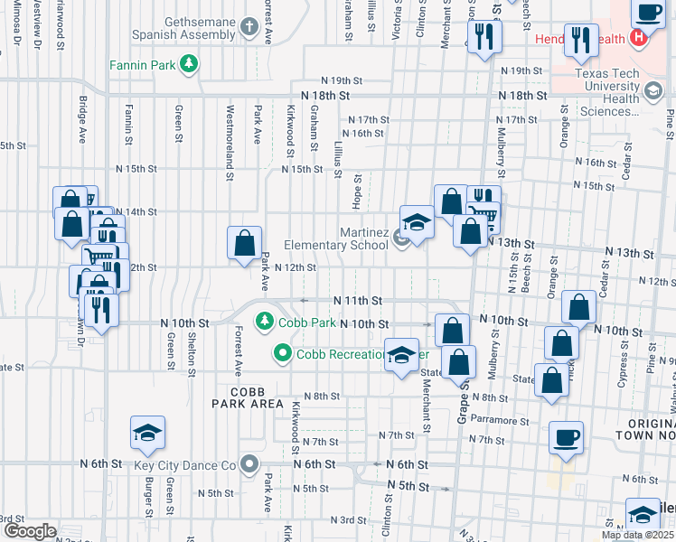 map of restaurants, bars, coffee shops, grocery stores, and more near 1166 Lillius Street in Abilene