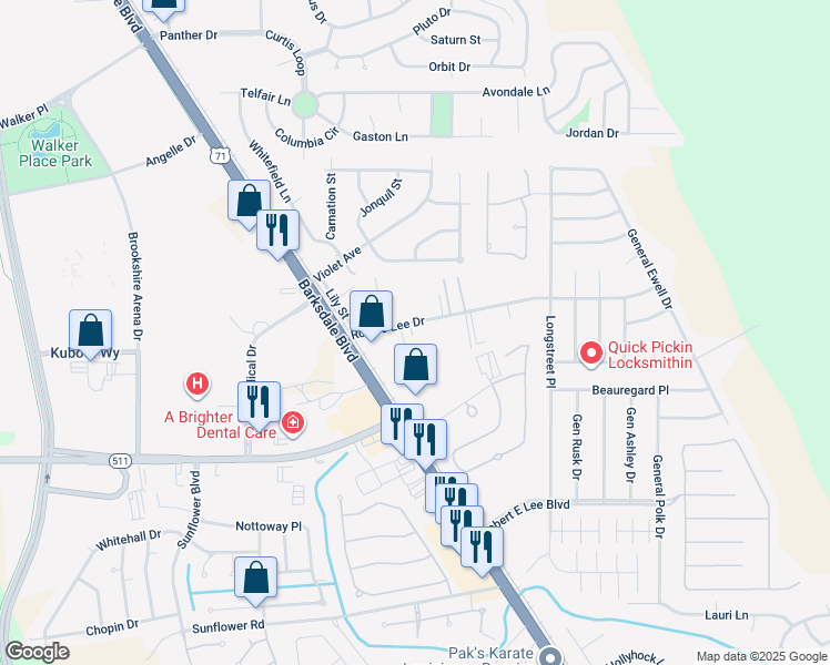 map of restaurants, bars, coffee shops, grocery stores, and more near 1912 Rossie Lee Drive in Bossier City