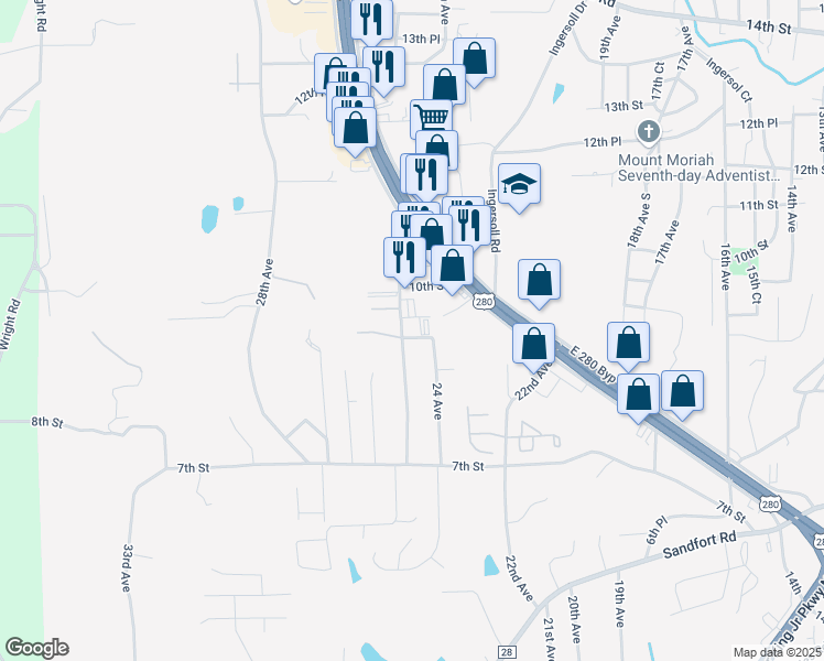 map of restaurants, bars, coffee shops, grocery stores, and more near 900-904 25th Avenue in Phenix City