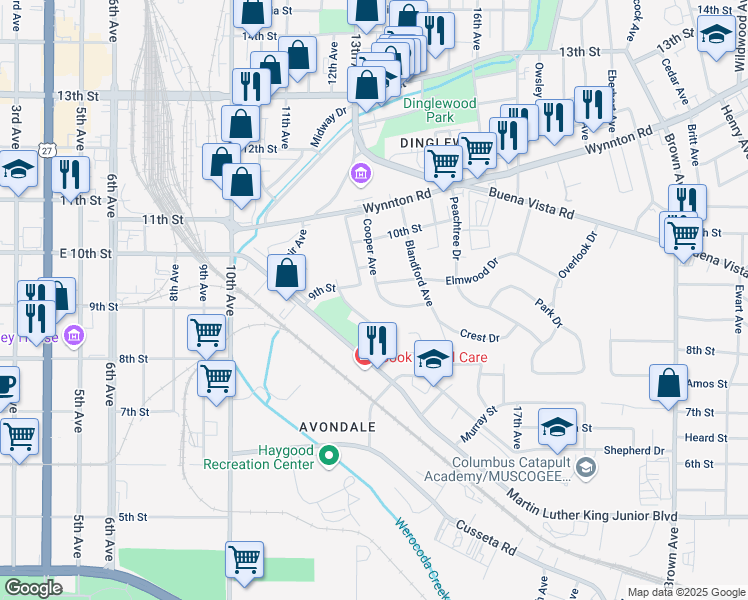 map of restaurants, bars, coffee shops, grocery stores, and more near 855 Cooper Avenue in Columbus