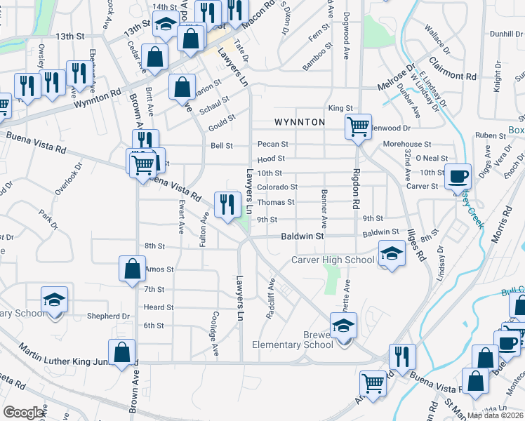 map of restaurants, bars, coffee shops, grocery stores, and more near 2703 9th Street in Columbus