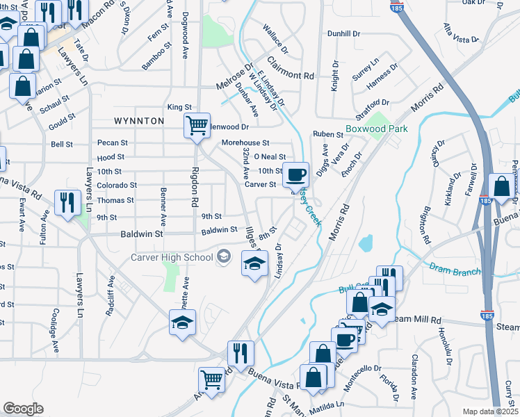 map of restaurants, bars, coffee shops, grocery stores, and more near 836 32nd Avenue in Columbus