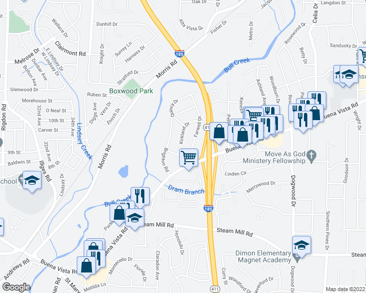 map of restaurants, bars, coffee shops, grocery stores, and more near 918 Kirkland Drive in Columbus