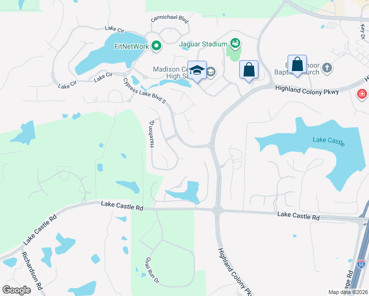 map of restaurants, bars, coffee shops, grocery stores, and more near 105 Cypress Lake Boulevard South in Madison
