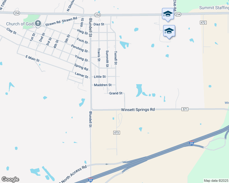 map of restaurants, bars, coffee shops, grocery stores, and more near 100 Terrell Street in Ranger