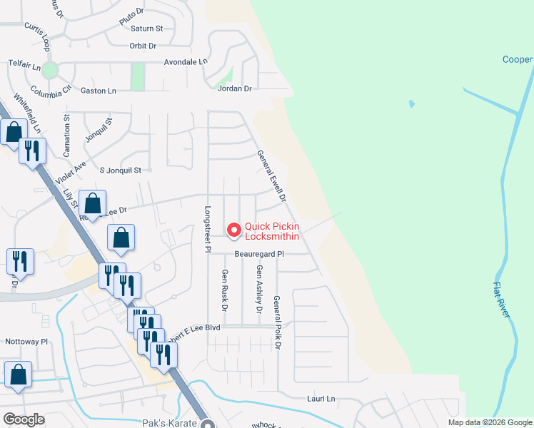 map of restaurants, bars, coffee shops, grocery stores, and more near 2204 General McNair Drive in Bossier City