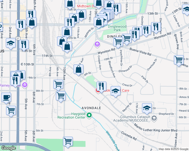 map of restaurants, bars, coffee shops, grocery stores, and more near 866 Magnolia Avenue in Columbus
