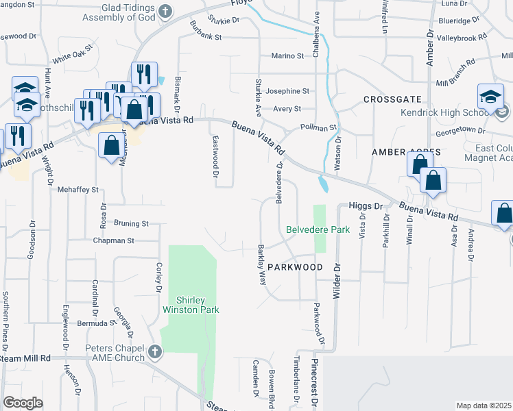 map of restaurants, bars, coffee shops, grocery stores, and more near 855-865 Barklay Way in Columbus