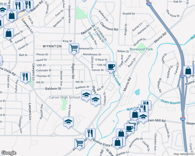 map of restaurants, bars, coffee shops, grocery stores, and more near 836 32nd Avenue in Columbus