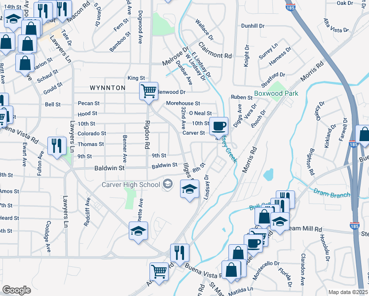 map of restaurants, bars, coffee shops, grocery stores, and more near 836 32nd Avenue in Columbus