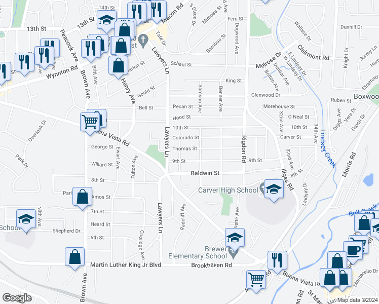 map of restaurants, bars, coffee shops, grocery stores, and more near 2720 Thomas Street in Columbus