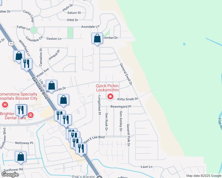 map of restaurants, bars, coffee shops, grocery stores, and more near 4808 General Scott Place in Bossier City