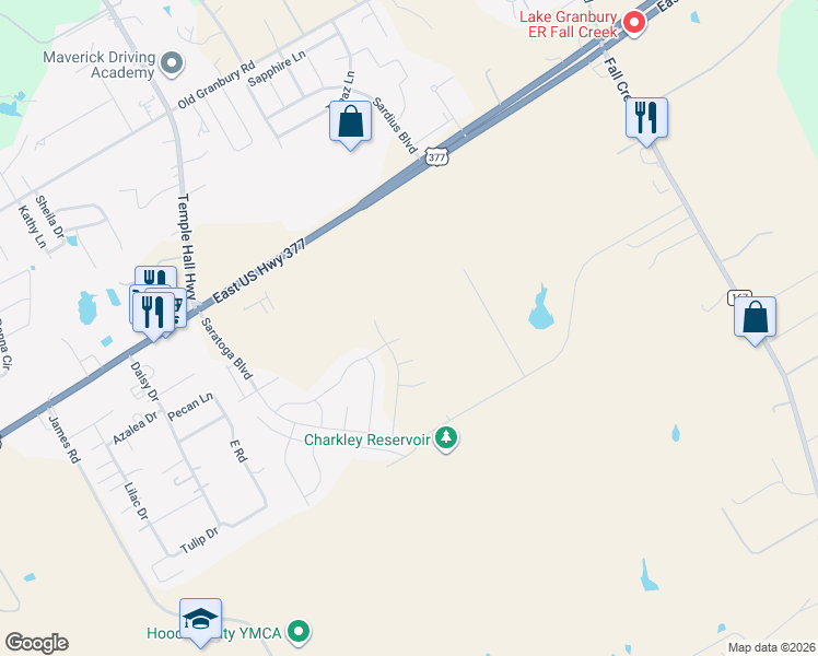 map of restaurants, bars, coffee shops, grocery stores, and more near 2943 Mattie Ross in Granbury