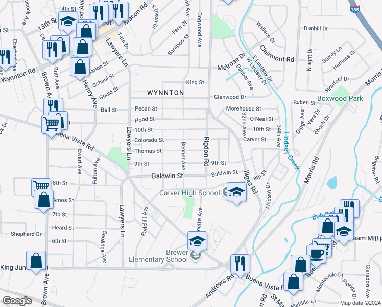 map of restaurants, bars, coffee shops, grocery stores, and more near 2929 9th Street in Columbus