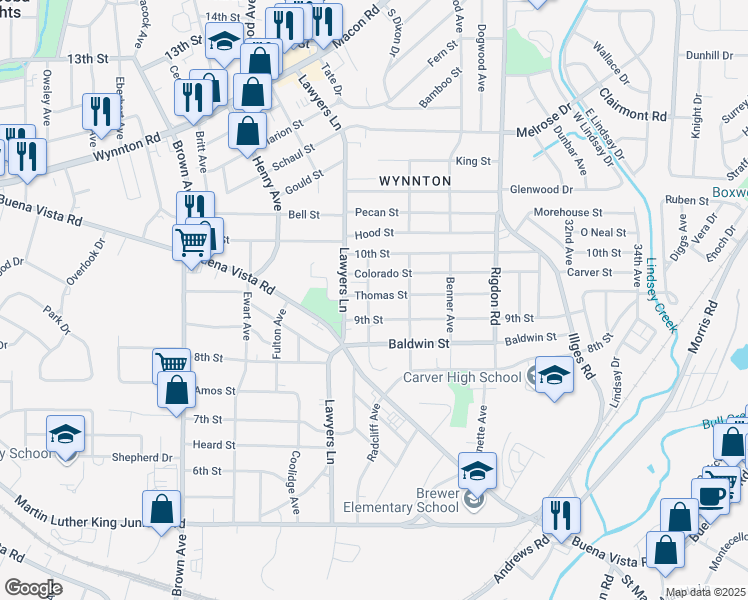 map of restaurants, bars, coffee shops, grocery stores, and more near 2703 9th Street in Columbus