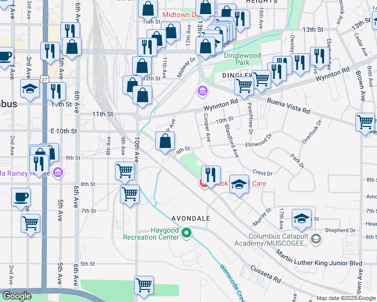 map of restaurants, bars, coffee shops, grocery stores, and more near 866 Magnolia Avenue in Columbus