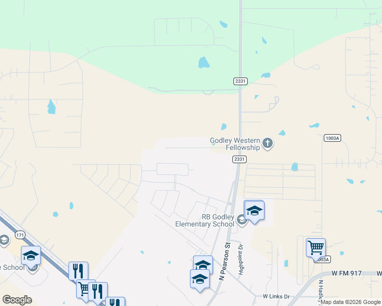 map of restaurants, bars, coffee shops, grocery stores, and more near 605 Glendale Drive in Godley