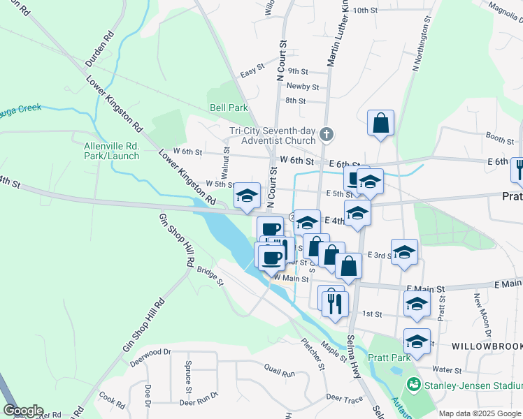 map of restaurants, bars, coffee shops, grocery stores, and more near 131 North Court Street in Prattville