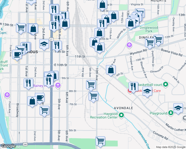 map of restaurants, bars, coffee shops, grocery stores, and more near 920 9th Avenue in Columbus