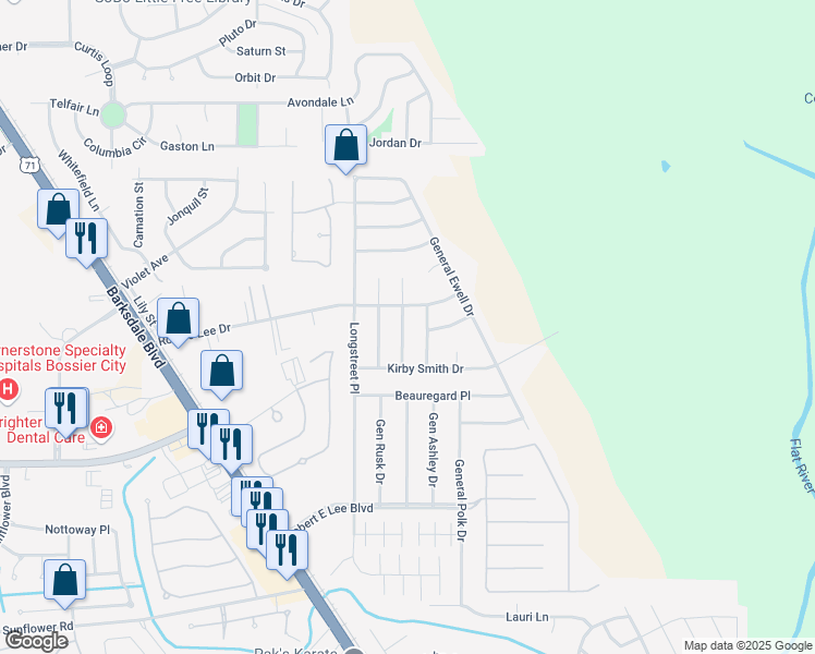 map of restaurants, bars, coffee shops, grocery stores, and more near 4807 General Scott Place in Bossier City