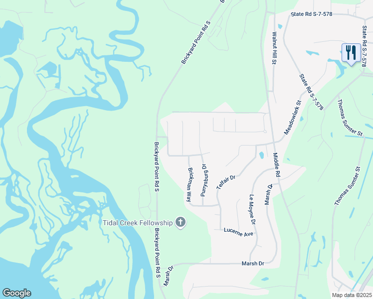 map of restaurants, bars, coffee shops, grocery stores, and more near 4 Meagan Drive in Beaufort