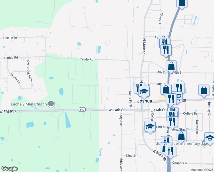 map of restaurants, bars, coffee shops, grocery stores, and more near 415 Grayson Court in Joshua