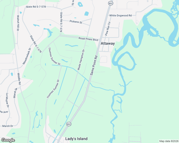 map of restaurants, bars, coffee shops, grocery stores, and more near 569 Sams Point Road in Beaufort