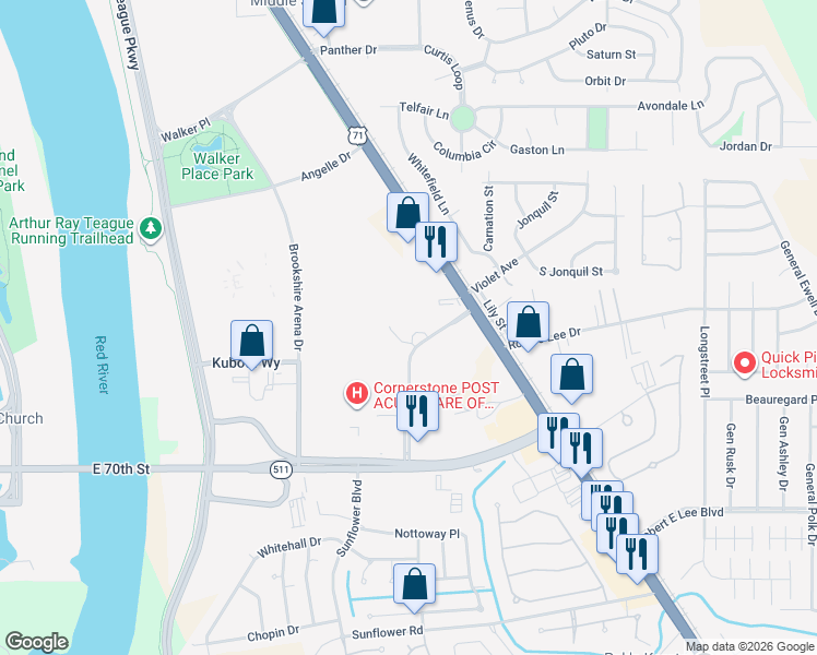 map of restaurants, bars, coffee shops, grocery stores, and more near 4828 Medical Drive in Bossier City