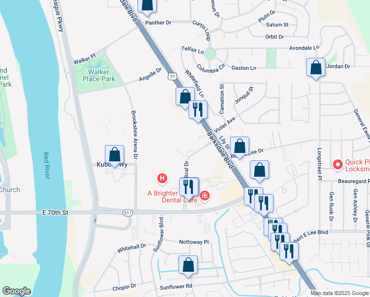 map of restaurants, bars, coffee shops, grocery stores, and more near 4828 Medical Drive in Bossier City