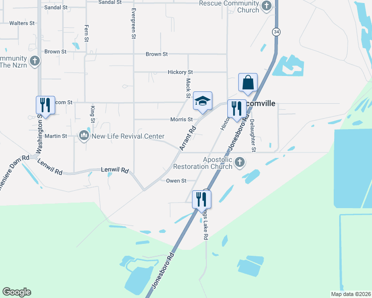 map of restaurants, bars, coffee shops, grocery stores, and more near 319 Martin St in West Monroe