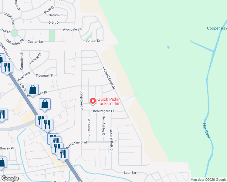map of restaurants, bars, coffee shops, grocery stores, and more near 4818 General Ewell Drive in Bossier City