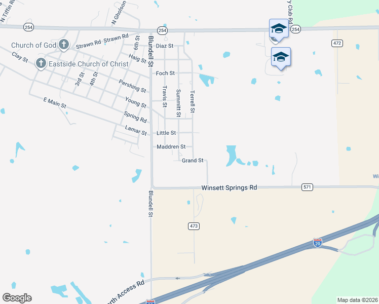 map of restaurants, bars, coffee shops, grocery stores, and more near 100 Terrell Street in Ranger
