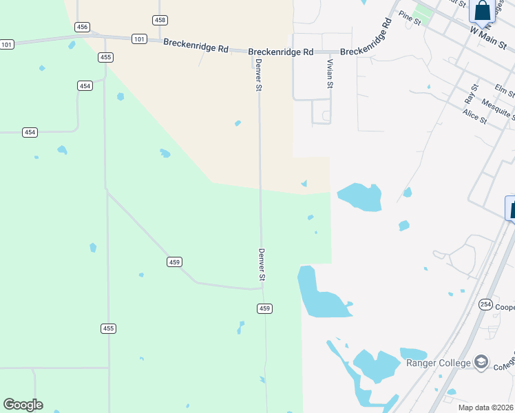 map of restaurants, bars, coffee shops, grocery stores, and more near 402 County Road 459 in Ranger