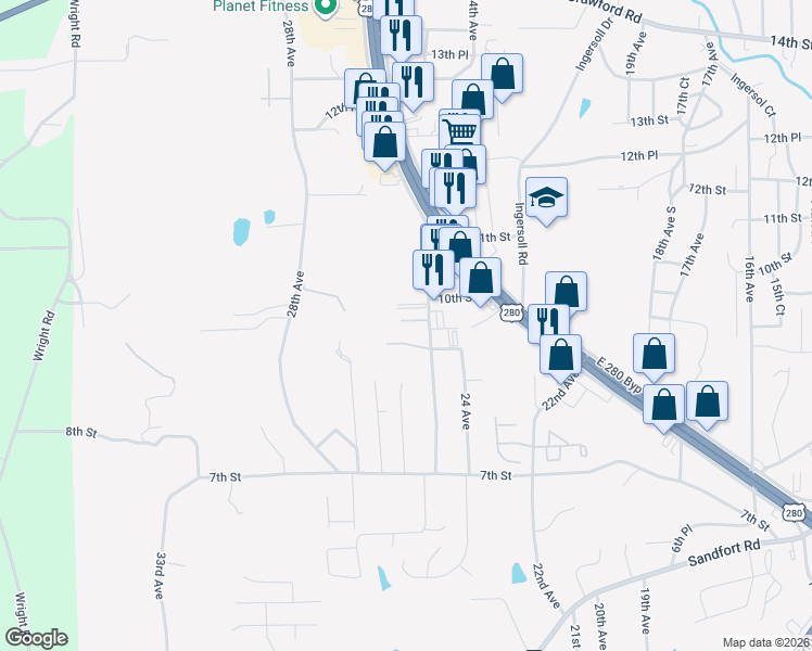 map of restaurants, bars, coffee shops, grocery stores, and more near 901 25th Avenue in Phenix City