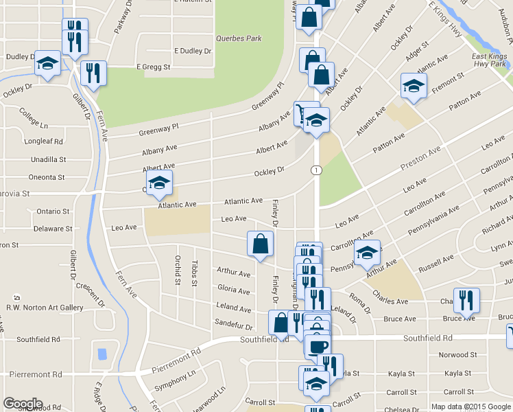 map of restaurants, bars, coffee shops, grocery stores, and more near 352 Leo Avenue in Shreveport
