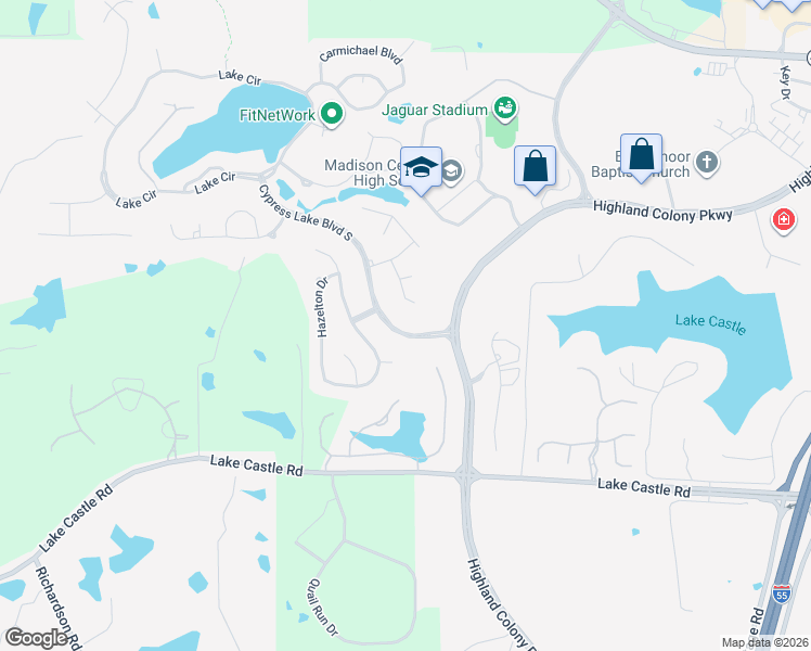 map of restaurants, bars, coffee shops, grocery stores, and more near 105 Cypress Lake Boulevard South in Madison