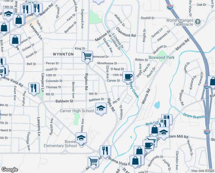 map of restaurants, bars, coffee shops, grocery stores, and more near 836 32nd Avenue in Columbus