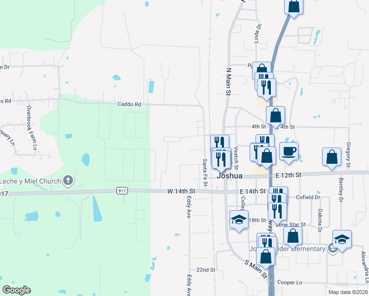 map of restaurants, bars, coffee shops, grocery stores, and more near 310 West 8th Street in Joshua