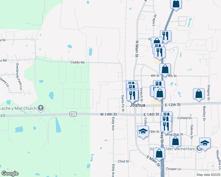 map of restaurants, bars, coffee shops, grocery stores, and more near 310 West 8th Street in Joshua