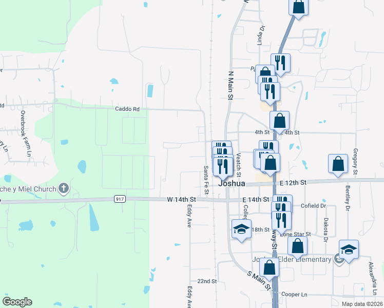 map of restaurants, bars, coffee shops, grocery stores, and more near 310 West 8th Street in Joshua