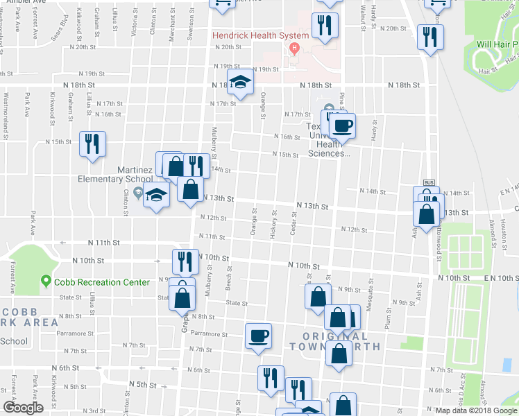 map of restaurants, bars, coffee shops, grocery stores, and more near 1233 Orange Street in Abilene