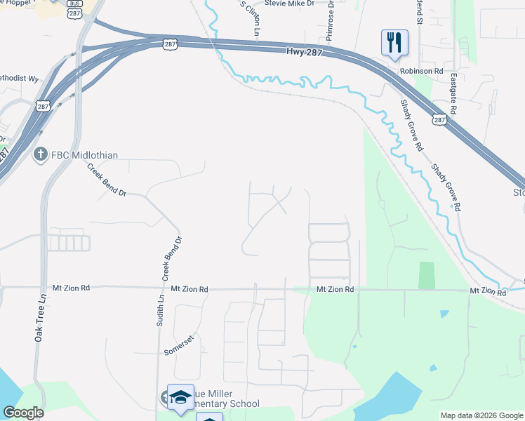 map of restaurants, bars, coffee shops, grocery stores, and more near 2221 Mount Zion Road in Midlothian