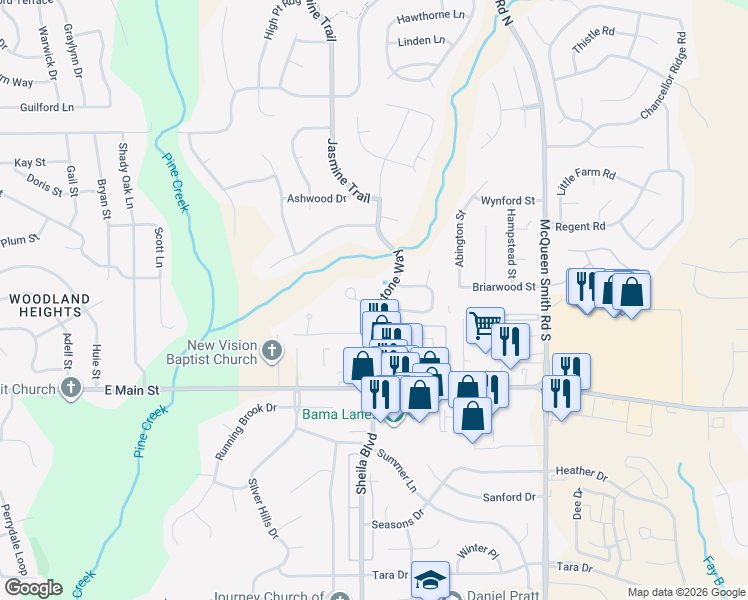 map of restaurants, bars, coffee shops, grocery stores, and more near 498 Greystone Way in Prattville