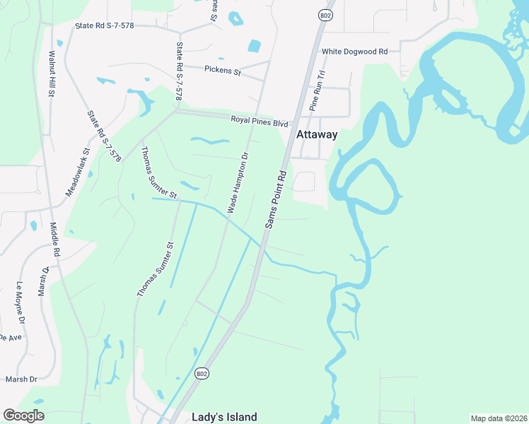 map of restaurants, bars, coffee shops, grocery stores, and more near 569 Sams Point Road in Beaufort