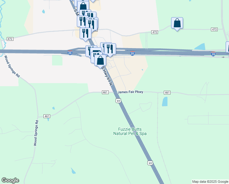 map of restaurants, bars, coffee shops, grocery stores, and more near 13601 US Highway 69 North in Lindale