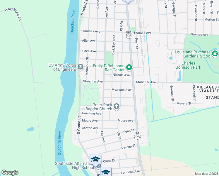 map of restaurants, bars, coffee shops, grocery stores, and more near 500 Standifer Avenue in Monroe